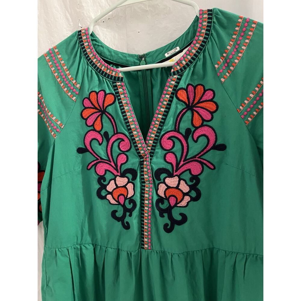 Boden Green Floral Embroidered Natalie Tiered Maxi Dress Sz 2 Boho Peasant - Picture 4 of 8